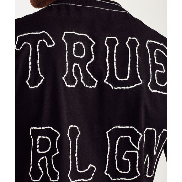 VINTAGE True Religion Shirt Wolf Embroidered Shirt Large Black - Picture 1 of 9